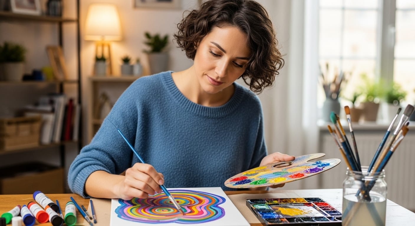 Woman Using Art Therapy to Relieve Stress